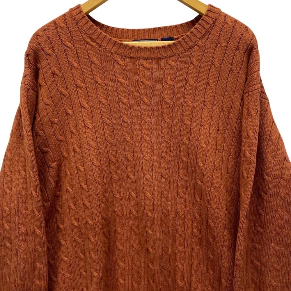 Saddlebred Men's XL Orange Cable Knit 100 % Cotton‎ Crewneck Sweater